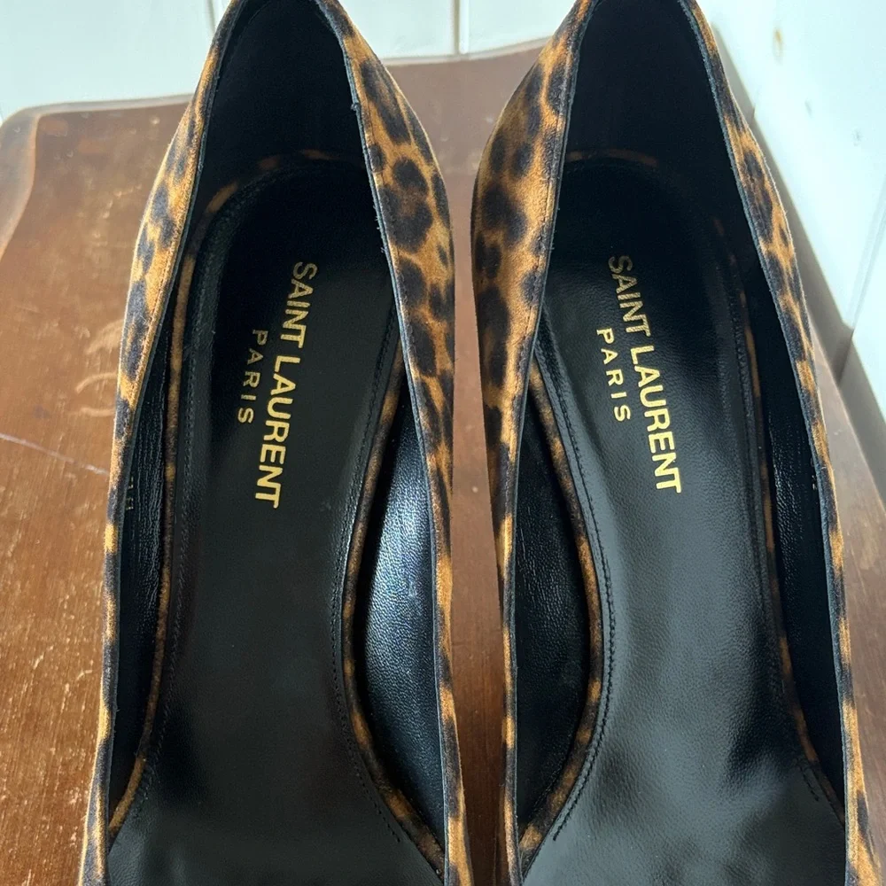 Saint Laurent Leopard-Print Pointed Pumps - Brown/Black - Picture 5 of 10
